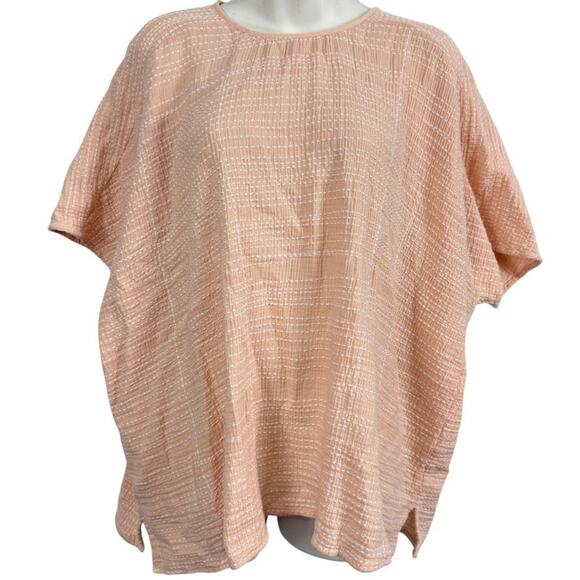 J Jill Pure Pink Blush Dolman Short Sleeve Oversized Embroidered Cotton Top L - Picture 1 of 16